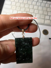 Load image into Gallery viewer, Type A 100% Natural dark green/blue/black Guatemala Jadeite hand/flower The World in a Single Bloom (一花一世界) Safe and sound rectangle pendant PF53
