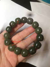 Load image into Gallery viewer, 13.5x13.6mm 100% Natural olive green/brown/black vintage style nephrite Jade bead bracelet HE83
