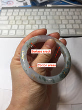 Load image into Gallery viewer, 53.5mm certified 100% Natural type A icy watery light green purple carved branches and flowers and golden-painted Jadeite Jade bangle PH196-5248
