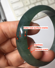 Load image into Gallery viewer, 51.5mm Certified Type A 100% Natural Oily Dark Green Gray Black with Flying Snow Oval Jadeite Jade Bangle PC207-7685
