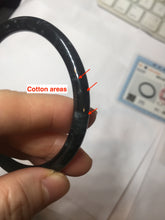 Load image into Gallery viewer, 58mm Type A 100% Natural half balck hakf ice watery dark green/blue/gray with flying snow Guatemala slim round cut Jadeite bangle PJ73-0684
