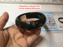 Load image into Gallery viewer, 57.5mm 100% Natural dark green/black meteorite Stellar Night sky broad style nephrite Jade bangle HF109-0066
