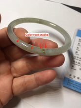 Load image into Gallery viewer, 55mm Certified type A 100% Natural light green gray black slim round cut Jadeite bangle PA204-2448
