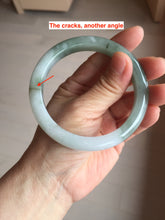 Load image into Gallery viewer, 57.5mm certified 100% natural Type A watermelon-rind green white Cool White Base with Misty Green Patches jadeite bangle PE18-2116
