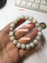 Load image into Gallery viewer, 10x8mm 100% Natural beige white brown vintage style  flying dandelions Osmanthus fragrans cake(桂花糕) nephrite Jade bead bracelet HT123
