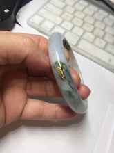 Load image into Gallery viewer, 58mm 100% Natural type A green purple white carved flowers and golden-painted round cut Jadeite Jade bangle PJ64
