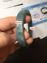 Load image into Gallery viewer, 58.5mm Certified Type A 100% Natural Dark Green Purple Gray Monet's Pond Square Jadeite Jade Bangle PF85-7521
