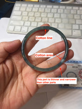 Load image into Gallery viewer, 58mm Type A 100% Natural half black half icy dark green/blue/gray Guatemala skinny round cut Jadeite bangle PJ25-9700
