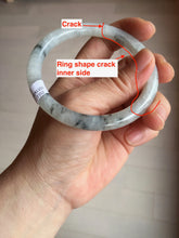 Load image into Gallery viewer, 58.5mm certificated Type A 100% Natural icy watery light green/white with dark green floating flowers Chinese ink painting round cut Jadeite Jade bangle PB126-7352
