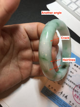 Load image into Gallery viewer, 55.8mm certified type A 100% Natural sunny green white flying flowers jadeite jade bangle AX129-5234
