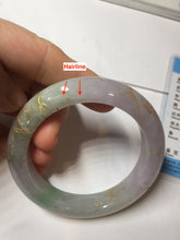Load image into Gallery viewer, 53.3mm 100% Natural type A sunny green purple brown gray white carved flowers and golden-painted Jadeite Jade bangle BG231-5035
