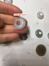 Load image into Gallery viewer, 17-17.5mm Type A 100% Natural icy watery light green purple white(春彩) gray(淡瓜油青) Jadeite Safety Guardian Button Princess donuts pendant PF9
