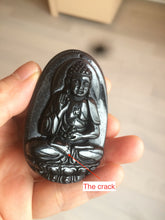 Load image into Gallery viewer, 100% Natural type A black jadeite jade(墨翠， mocui) Guanyin pendant BG31-3
