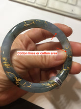 Load image into Gallery viewer, 55mm certified 100% natural Type A sunny green white carved and golden-painted jadeite jade bangle PF79-(3441)
