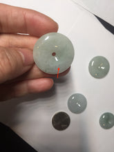 Load image into Gallery viewer, 19.7-27.5mm Type A 100% Natural light green white Jadeite Jade Safety Guardian Button donuts couple pendant PC130
