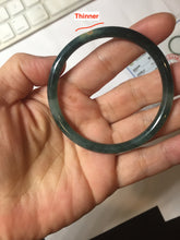 Load image into Gallery viewer, 53mm Certified Type A 100% Natural dark green/blue/gray Guatemala slim round cut Jadeite bangle PJ18-2595
