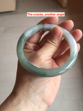 Load image into Gallery viewer, 57.5mm certified 100% natural Type A watermelon-rind green white Cool White Base with Misty Green Patches jadeite bangle PE18-2116

