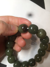 Load image into Gallery viewer, 13.5x13.6mm 100% Natural olive green/brown/black vintage style nephrite Jade bead bracelet HE83
