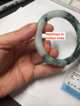 Load image into Gallery viewer, 55.5mm certified 100% natural Type A silent snow and green fire forest round cut jadeite jade bangle AA35-4285
