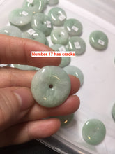 Load image into Gallery viewer, 18-23.5mm Type A 100% Natural  light green sunny green white Jadeite Jade Safety Guardian Button donuts Pendant group AA67
