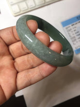 Load image into Gallery viewer, 51.5mm Certified Type A 100% Natural Oily Dark Green Gray Black with Flying Snow Oval Jadeite Jade Bangle PC207-7685
