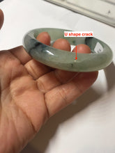 Load image into Gallery viewer, 55.2mm certified type A 100% Natural icy watery light green with dark green flowers jadeite jade bangle PH58-1057
