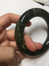 Load image into Gallery viewer, Sold  56mm certified 100% Natural dark green/gray/black (nebula dust) chubby round cut nephrite Jade bangle HN55-0883
