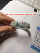 Load image into Gallery viewer, 53mm certified 100% natural Type A light green white with green floating flowers thin jadeite bangle PF56-5636
