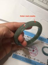 Load image into Gallery viewer, 57.2mm certified Type A 100% Natural icy watery dark green gray Jadeite Jade bangle PC15-0368
