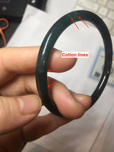 Load image into Gallery viewer, 58mm Type A 100% Natural half balck hakf ice watery dark green/blue/gray with flying snow Guatemala slim round cut Jadeite bangle PJ73-0684

