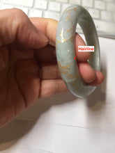 Load image into Gallery viewer, 53.7mm certified 100% Natural type A sunny green dark green purple carved branches and flowers and golden-painted Jadeite Jade bangle PH195
