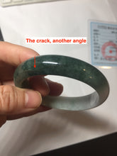 Load image into Gallery viewer, 53.5mm  certified 100% natural Type A oily dark green gray black(老油青) half mountain half water (半山半水) oval jadeite jade bangle BS178-0061
