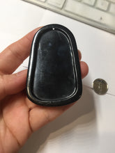 Load image into Gallery viewer, 100% Natural dark green/black jadeite jade(Mocui, 墨翠) GuanYin(观音) with Lotus &amp; Vase Carving Pendant/handhold stone PC142
