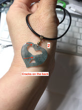 Load image into Gallery viewer, 100% Natural type A dark green/blue/black heart pinky promise(执子之手，与子偕老) Guatemala jadeite Jade pendant PF47
