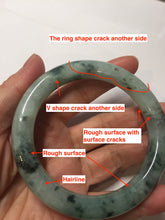 Load image into Gallery viewer, 58mm Certified Type A 100% Natural light green with flying dark green flowers round cut Jadeite bangle PE21-5864
