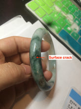 Load image into Gallery viewer, 59mm Certified type A 100%  Natural green/white/brown with green floating flowers slim Jadeite bangle AZ34-4364
