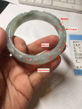 Load image into Gallery viewer, 55.3mm Certified Type A 100% Natural light green with carved Ancient Coin, Auspicious Cloud, and Lingzhi Jadeite Jade bangle PD146-6252
