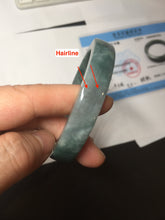 Load image into Gallery viewer, 58.5mm Certified Type A 100% Natural Dark Green Purple Gray Monet's Pond Square Jadeite Jade Bangle PF85-7521
