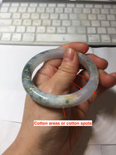 Load image into Gallery viewer, 53.5mm certified 100% Natural type A icy watery light green purple carved branches and flowers and golden-painted Jadeite Jade bangle PH196-5248

