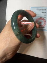 Load image into Gallery viewer, 57.2mm Certified type A 100% Natural oily dark green (老油青) blue gray black Mountains Afar in Blue-Green Haze(远山如黛)Jadeite bangle PC255-0556
