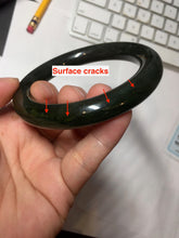 Load image into Gallery viewer, 57.4mm certified 100% Natural dark green/black chubby round cut nephrite bangle HN187-0153
