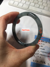 Load image into Gallery viewer, 55.4mm Certified Type A 100% Natural icy watery dark green/gray round cut Jadeite bangle AA133-6936
