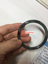 Load image into Gallery viewer, 54.5mm Certified Type A 100% Natural dark green/black/blue with black floating flowers(Wuji) slim round cut Jadeite bangle PD111-6917
