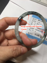 Load image into Gallery viewer, 55.4mm Certified Type A 100% Natural green/black/gray with dark green floating flowers slim round cut Jadeite bangle PD79-5746
