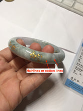 Load image into Gallery viewer, 55.5mm 100% Natural type A green purple carved plum blossom and golden-painted Jadeite Jade bangle PB226-0257
