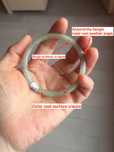 Load image into Gallery viewer, 54.5mm Certified type A 100% Natural light green gray black slim round cut Jadeite bangle PA201-2443
