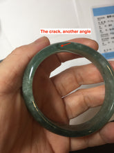 Load image into Gallery viewer, 50mm Certified Type A 100% Natural Oily Dark Green Gray Black with Flying Snow Oval Jadeite Jade Bangle PC204-7683
