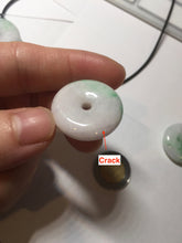 Load image into Gallery viewer, 24-28mm 100% Natural green/purple with sunny green floating flowers jadeite Jade Safety Guardian Button(donut) Pendant/worry stone H152
