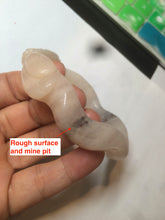 Load image into Gallery viewer, 56mm 100% natural light Pink/black Quartzite (Shetaicui jade) 3D carved Bow knot and wave bangle XY66
