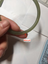 Load image into Gallery viewer, 59mm Certified 100% Natural light green/yellow/gray slim round cut nephrite jade bangle HN34-9226
